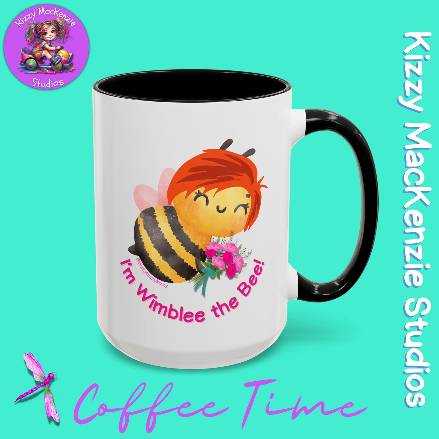 Wimblee the Bee Accent Coffee Mug Colorful Housewarming Gift Spring Flowers Nature Lover Gift