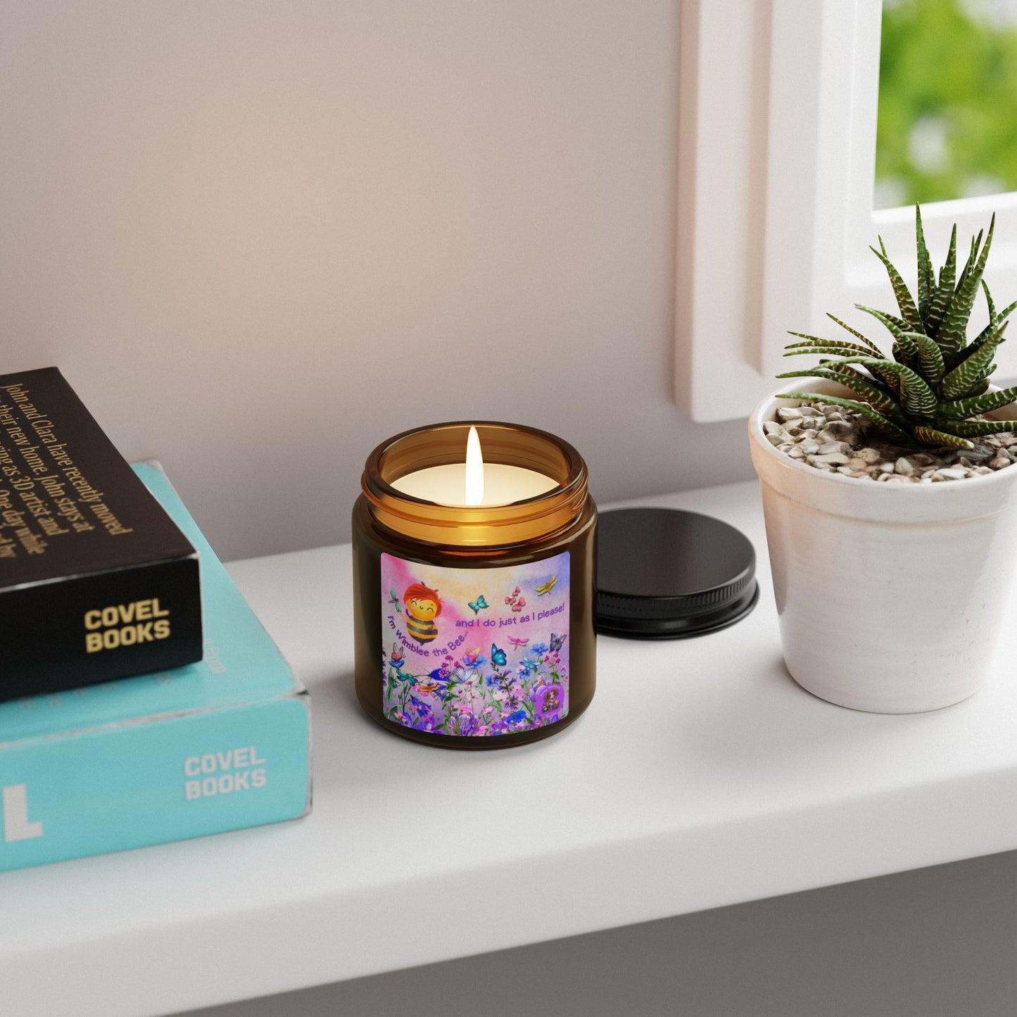 Wimblee the Bee Amber Jar Candle Custom Scent Soy Candle Wildflowers Pollinators Honeybee Conservation Spring Housewarming Gift