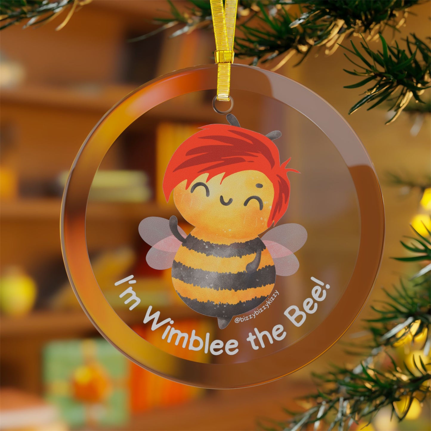 Wimblee the Bee Christmas Decorations Glass Ornament Honey Bee Lover Red-Haired Gift
