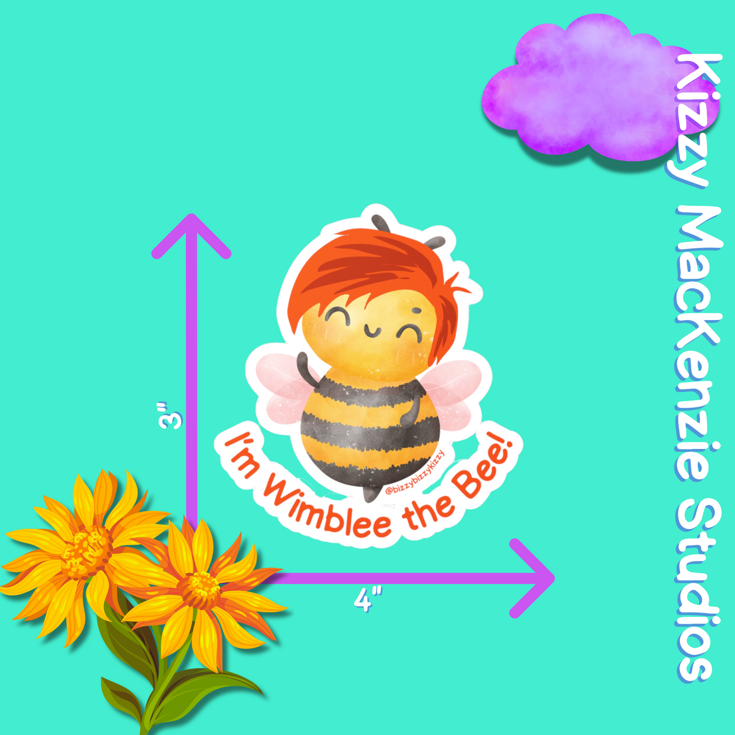 Wimblee the Bee Kiss-Cut Vinyl Decals Honey Bee Decal Red-Haired Art Bee Appreciation Gift