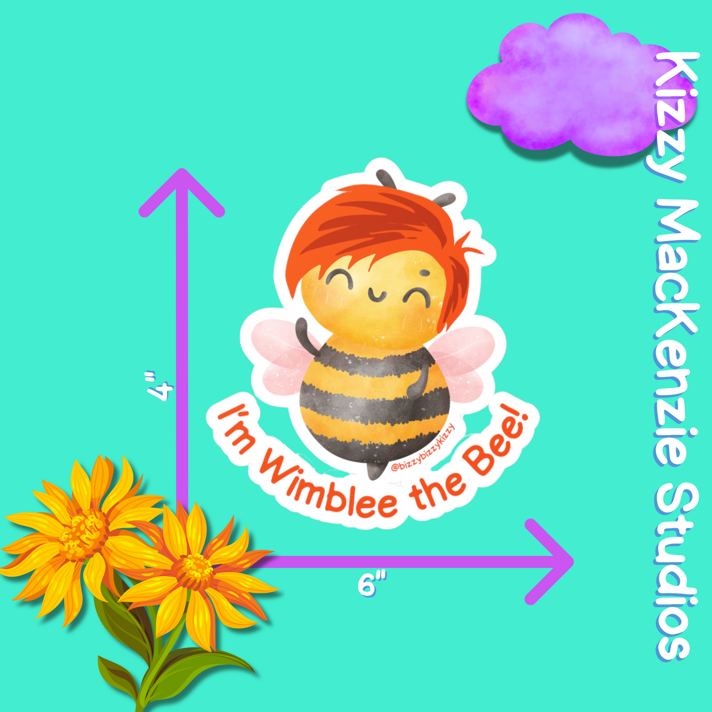 Wimblee the Bee Kiss-Cut Vinyl Decals Honey Bee Decal Red-Haired Art Bee Appreciation Gift