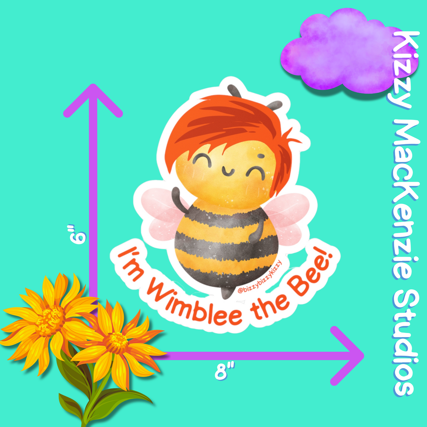 Wimblee the Bee Kiss-Cut Vinyl Decals Honey Bee Decal Red-Haired Art Bee Appreciation Gift