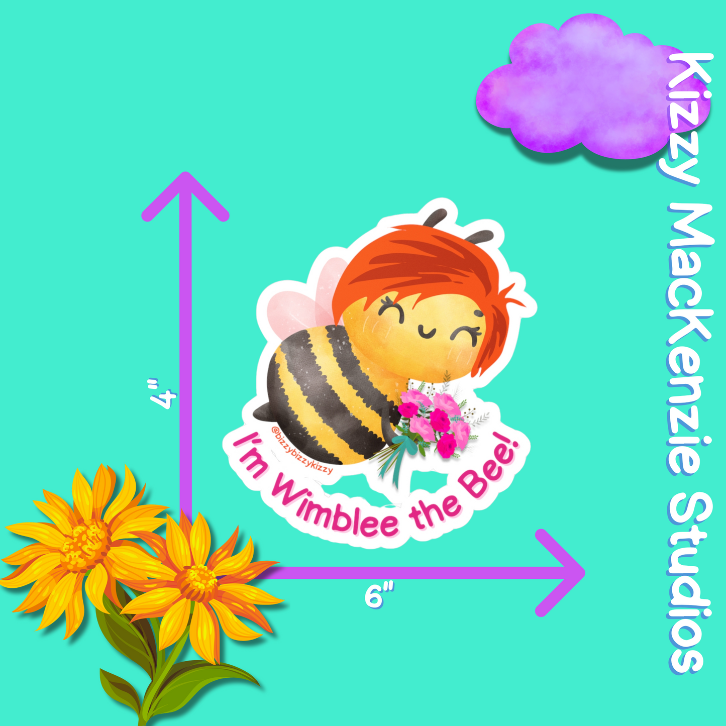 Wimblee the Bee Kiss-Cut Vinyl Decals Spring Flowers Decal Honey Bee Lover Gift Pollinator Decal