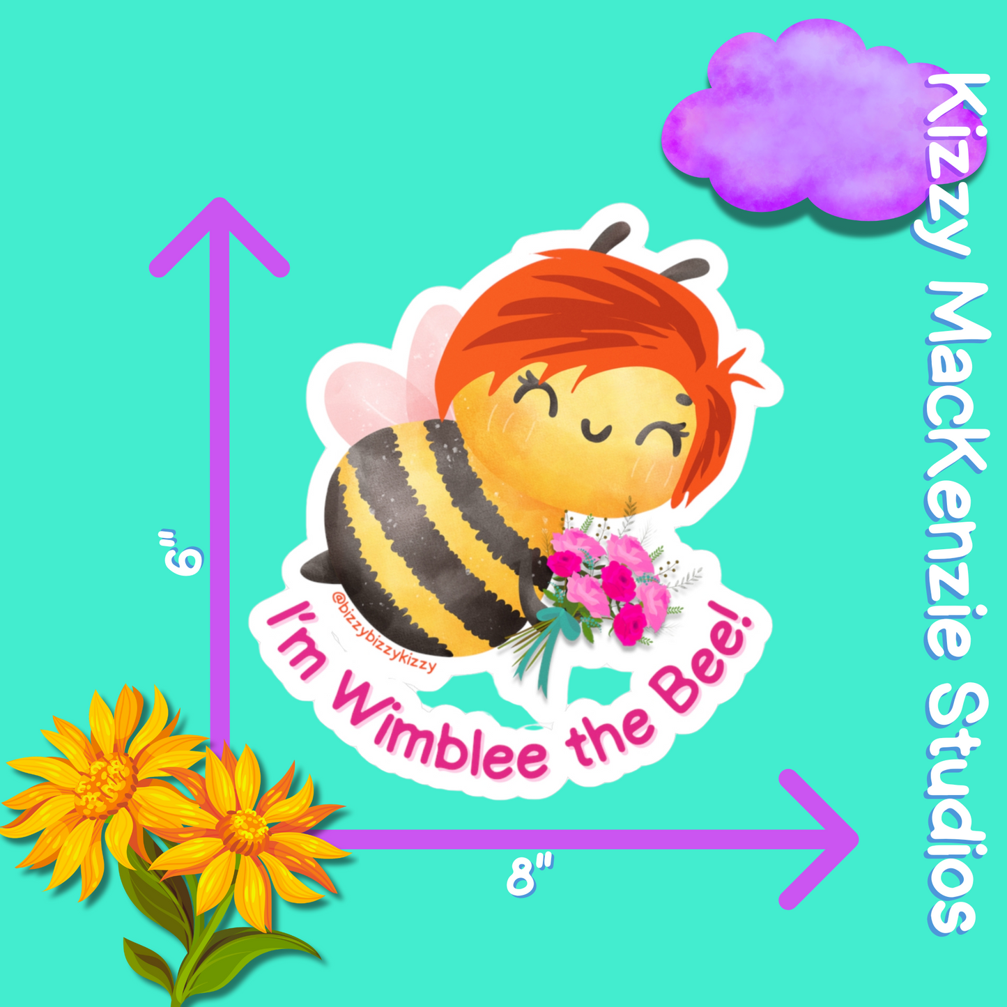 Wimblee the Bee Kiss-Cut Vinyl Decals Spring Flowers Decal Honey Bee Lover Gift Pollinator Decal