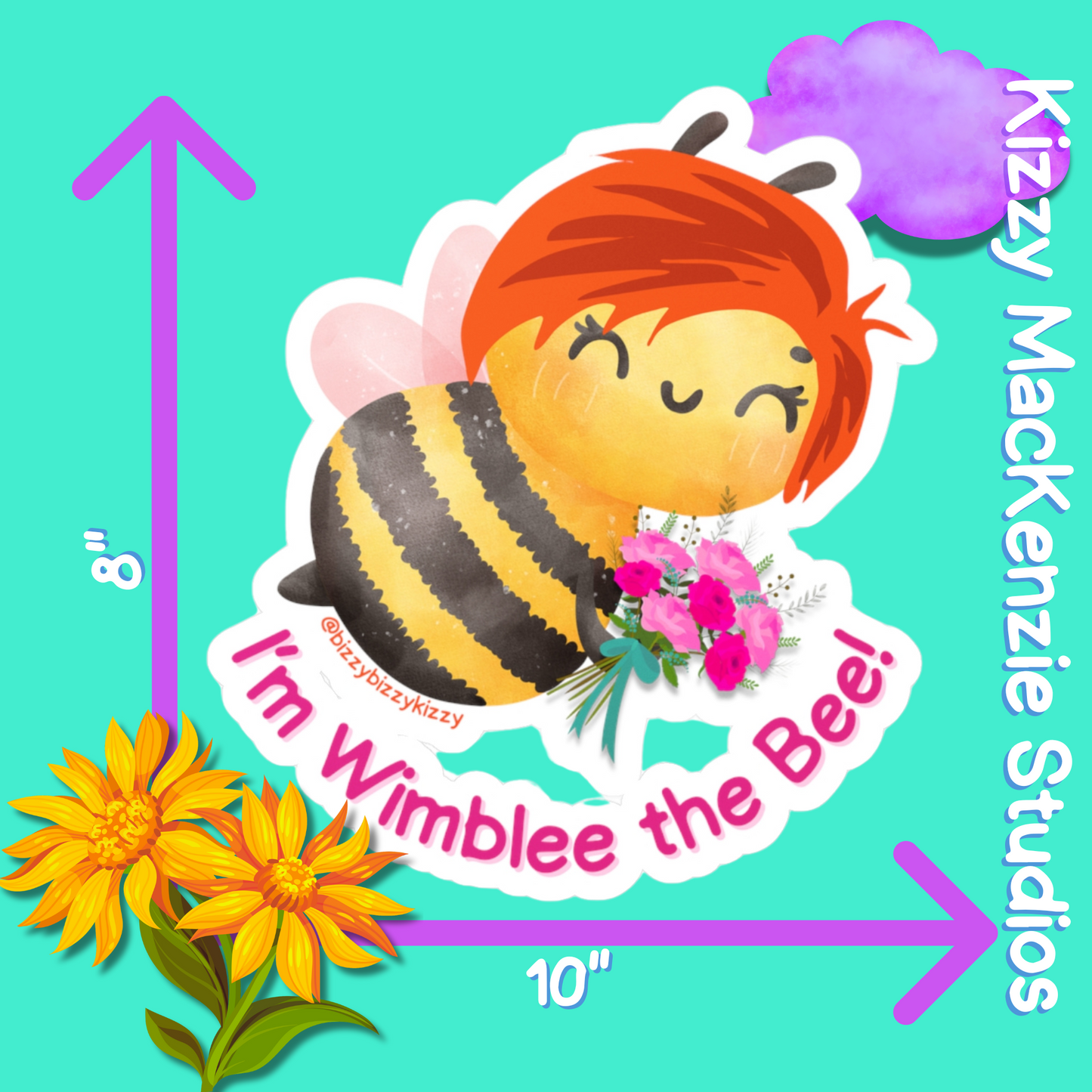 Wimblee the Bee Kiss-Cut Vinyl Decals Spring Flowers Decal Honey Bee Lover Gift Pollinator Decal