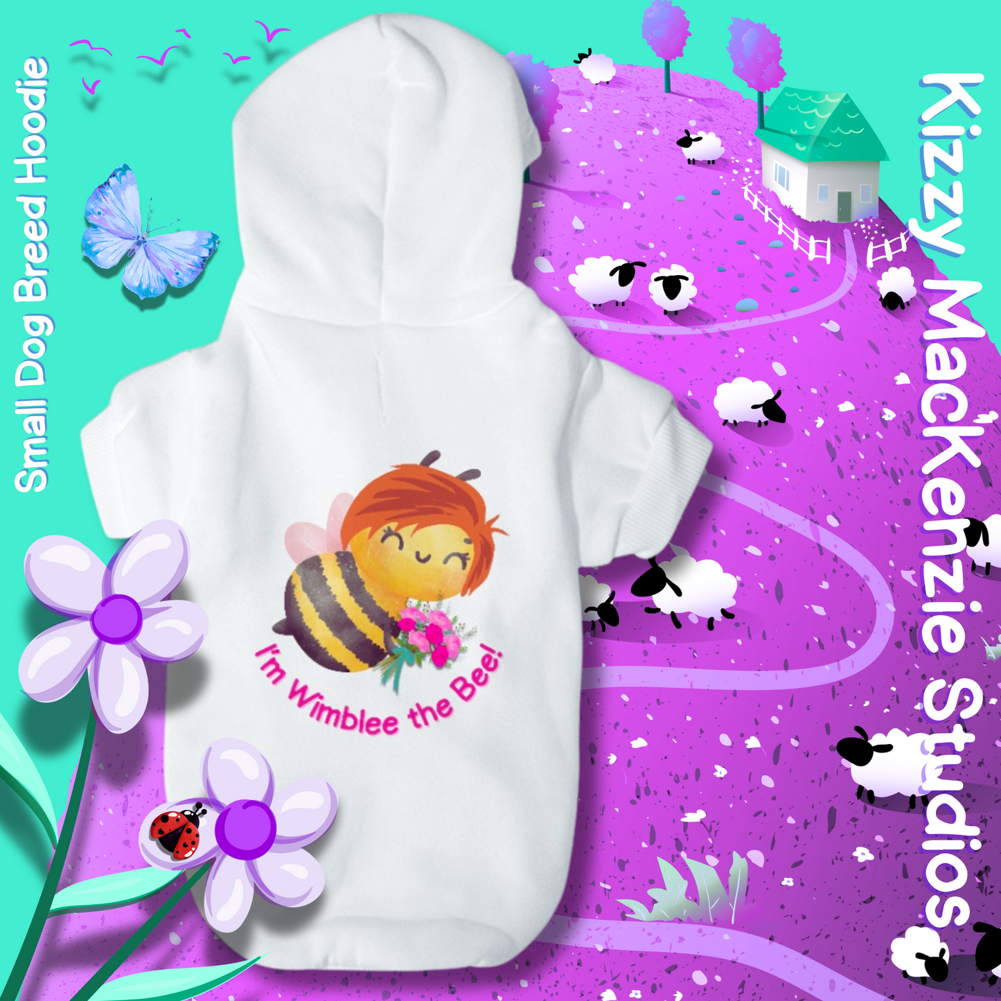 Wimblee the Bee Pet Hoodie Bouquet of Flowers Small Breed Dog Sweatshirt Pet Clothes Honey Bee Conservation Dog Gift Cat Gift