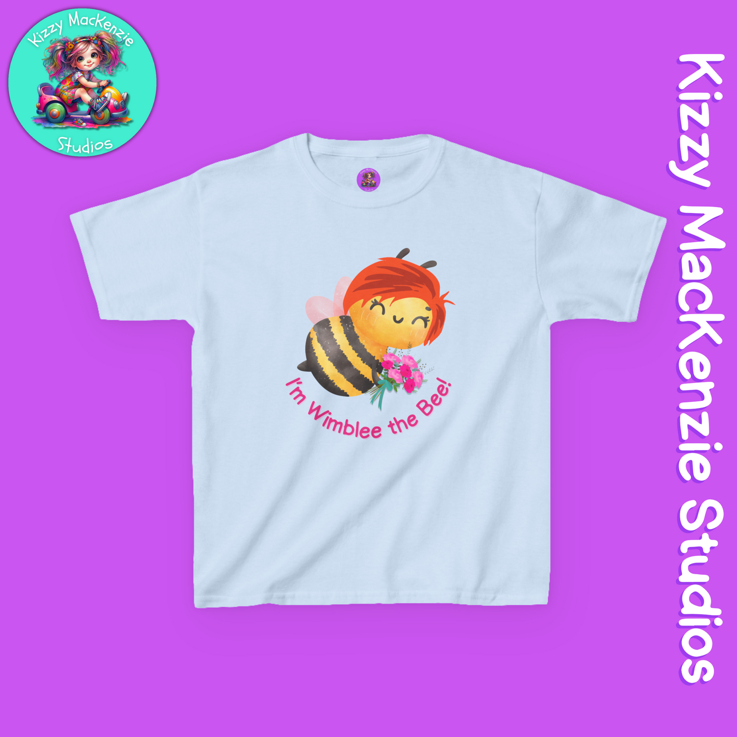 Wimblee the Bee Kids Spring Tee Shirt Bouquet of Flowers Nature Gift for Kids Honey Bee Art