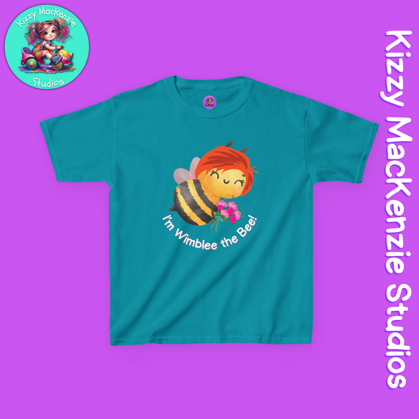 Wimblee the Bee Kids Spring Tee Shirt Bouquet of Flowers Nature Gift for Kids Honey Bee Art