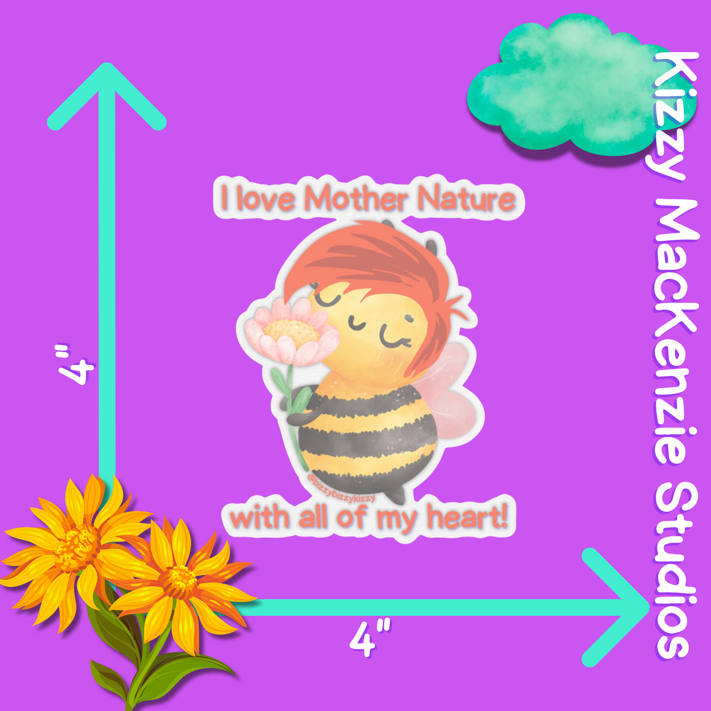 Wimblee The Bee Kiss-Cut Stickers Nature Stickers for Kids I Love Mother Nature Gift Honey Bee Appreciation