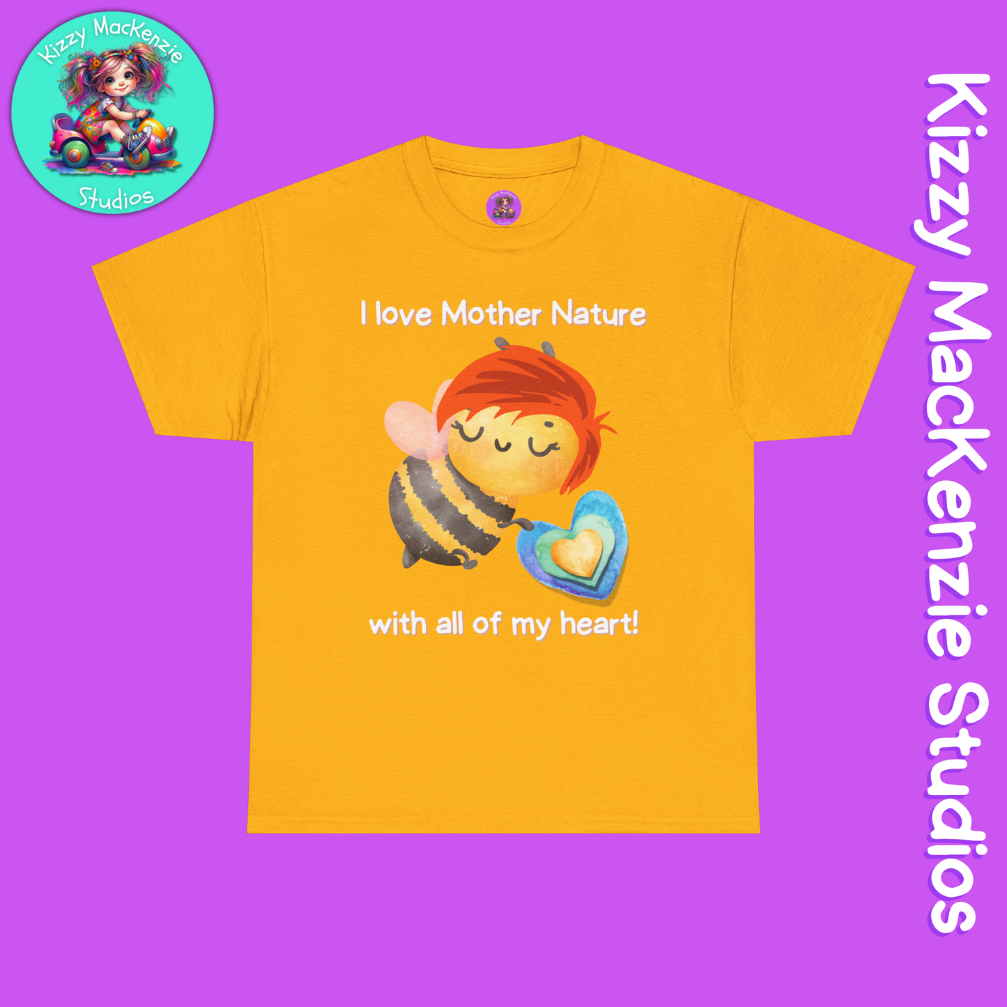 Wimblee the Bee Cotton Tee I Love Mother Nature with All of my Heart T-Shirt Gift for Him or Her Honey Bee Conservation Environment Shirt Adult Unisex Heavy Cotton Tee