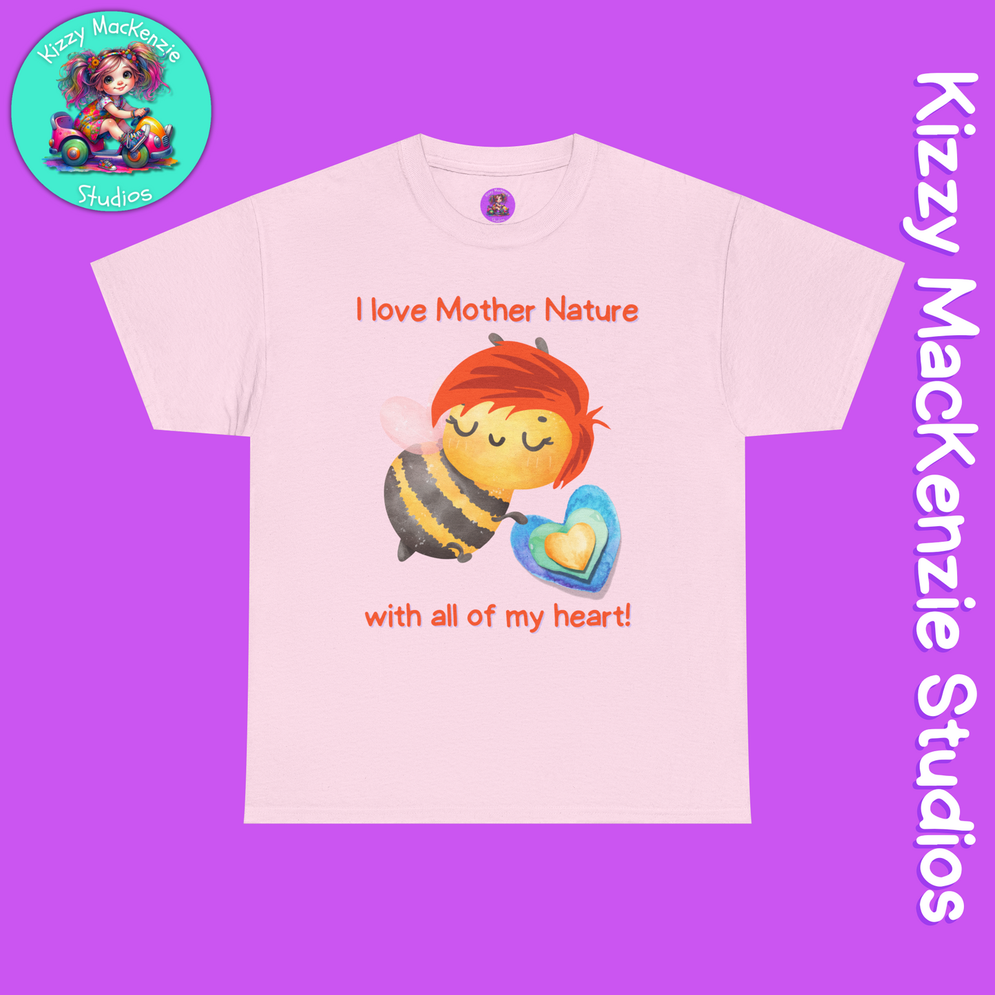 Wimblee the Bee Cotton Tee I Love Mother Nature with All of my Heart T-Shirt Gift for Him or Her Honey Bee Conservation Environment Shirt Adult Unisex Heavy Cotton Tee