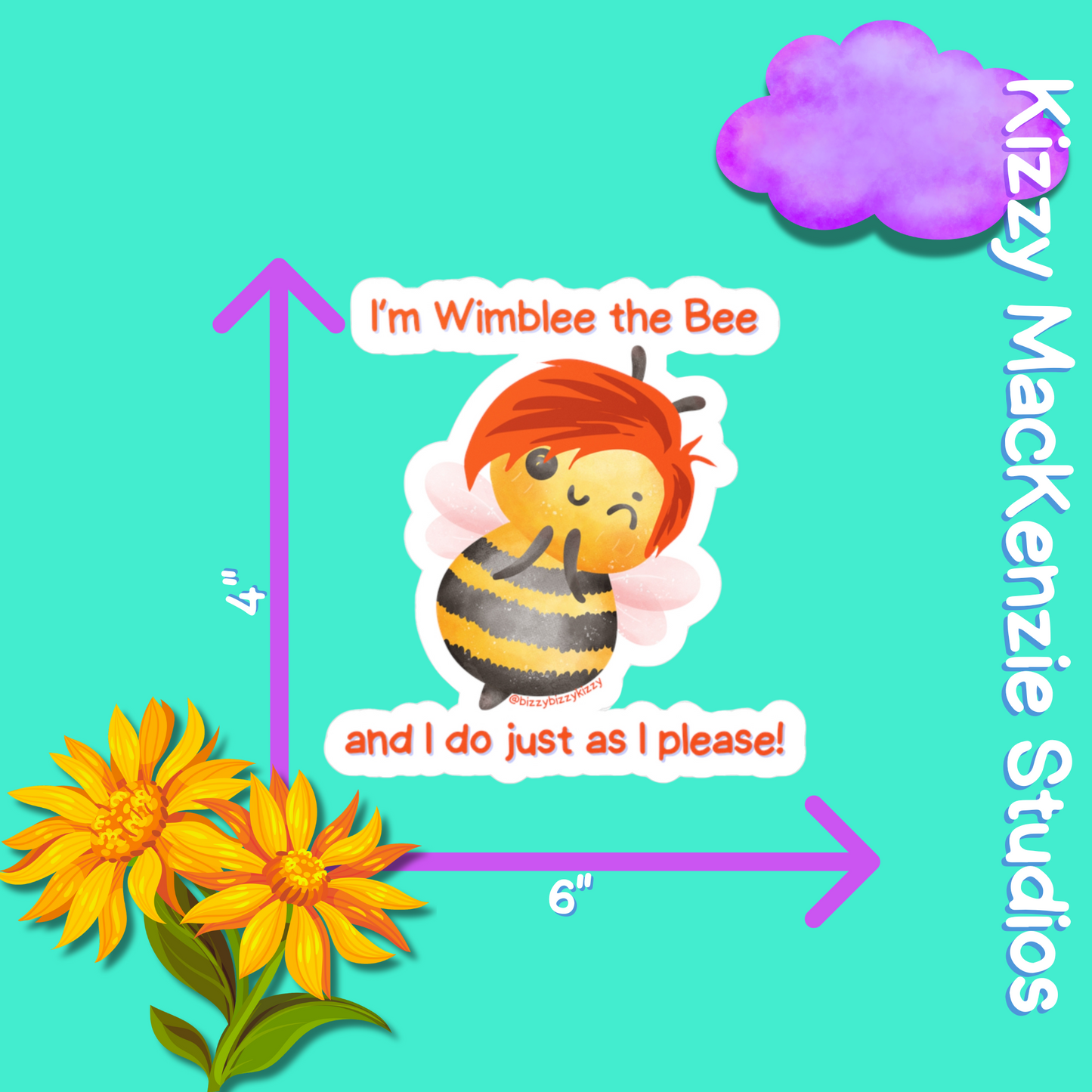 Wimblee the Bee Vinyl Decals Funny Honey Bee Kiss-Cut Vinyl Decal Bee Lover Gift for Him or Her