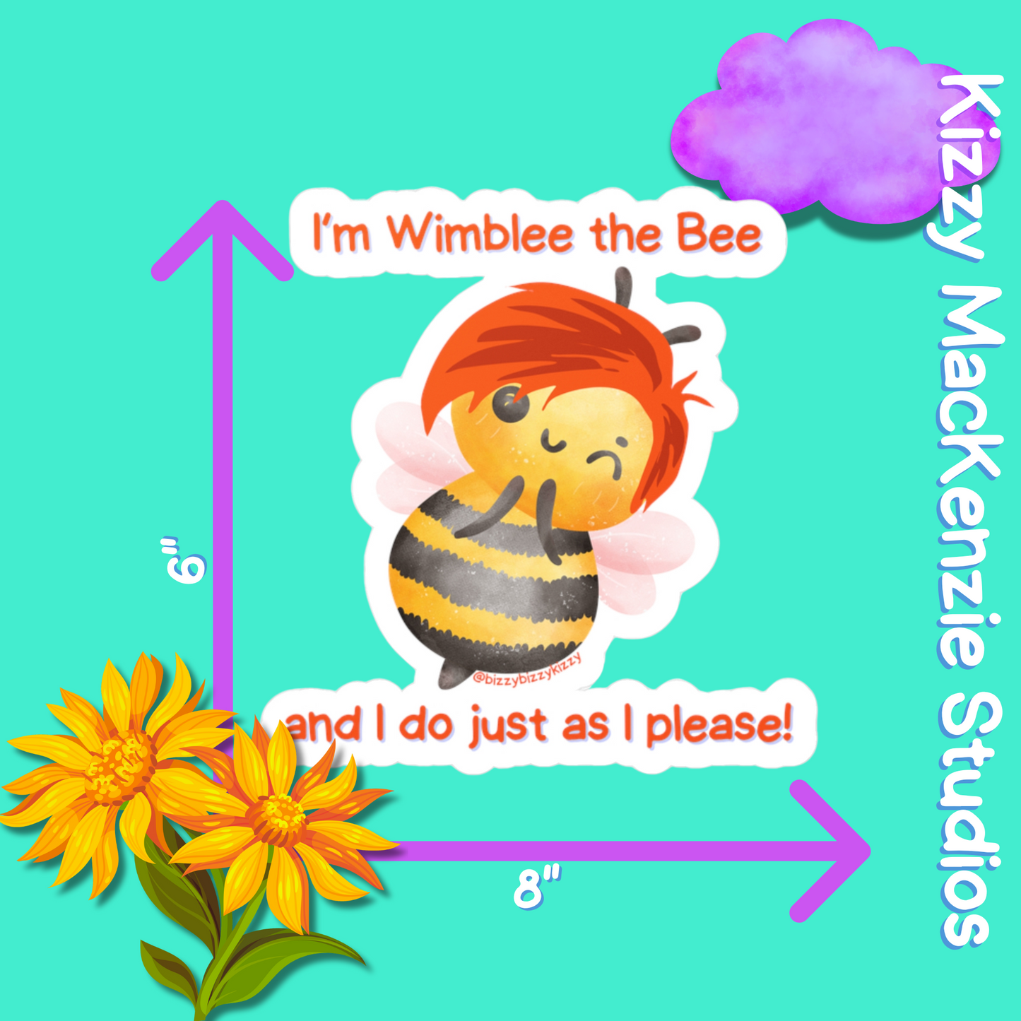 Wimblee the Bee Vinyl Decals Funny Honey Bee Kiss-Cut Vinyl Decal Bee Lover Gift for Him or Her