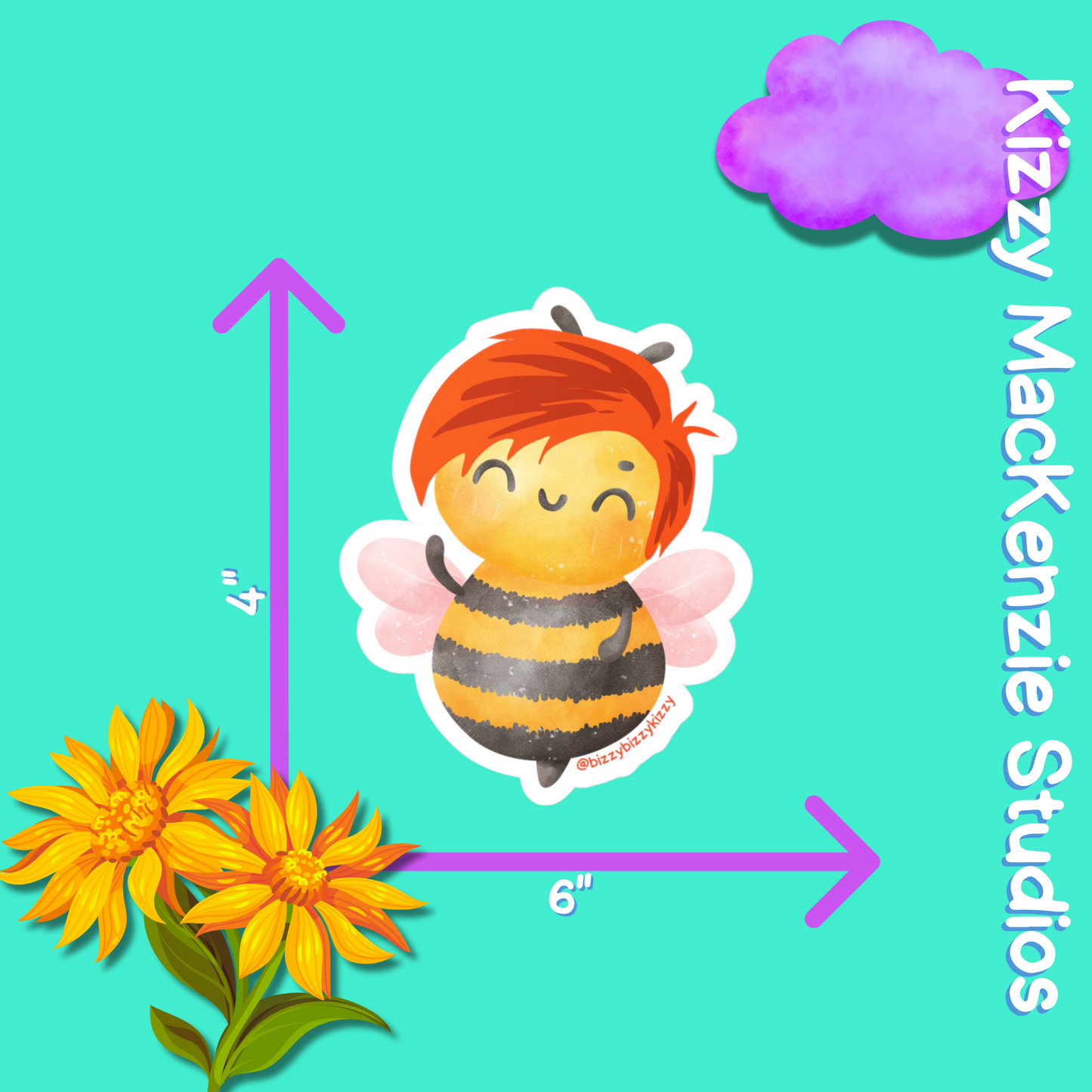 Wimblee the Bee Decal Colorful Honey Bee Kiss-Cut Vinyl Decals Cute Bee Art Gift