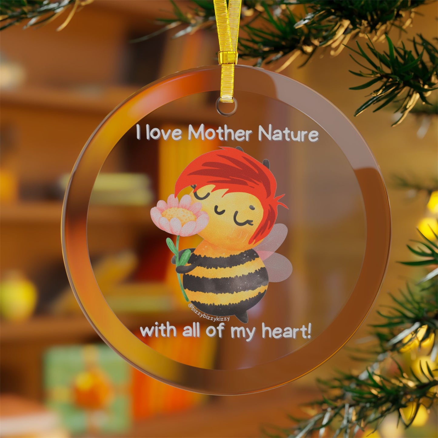 Wimblee the Bee Christmas Glass Ornament Holiday Gift Mother Nature Flowers
