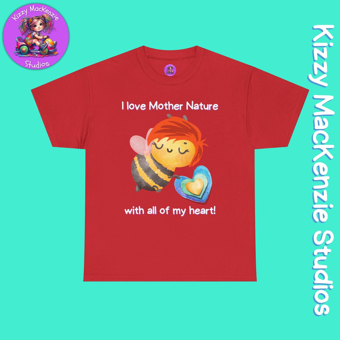 Wimblee the Bee Cotton Tee I Love Mother Nature with All of my Heart T-Shirt Gift for Him or Her Honey Bee Conservation Environment Shirt Adult Unisex Heavy Cotton Tee