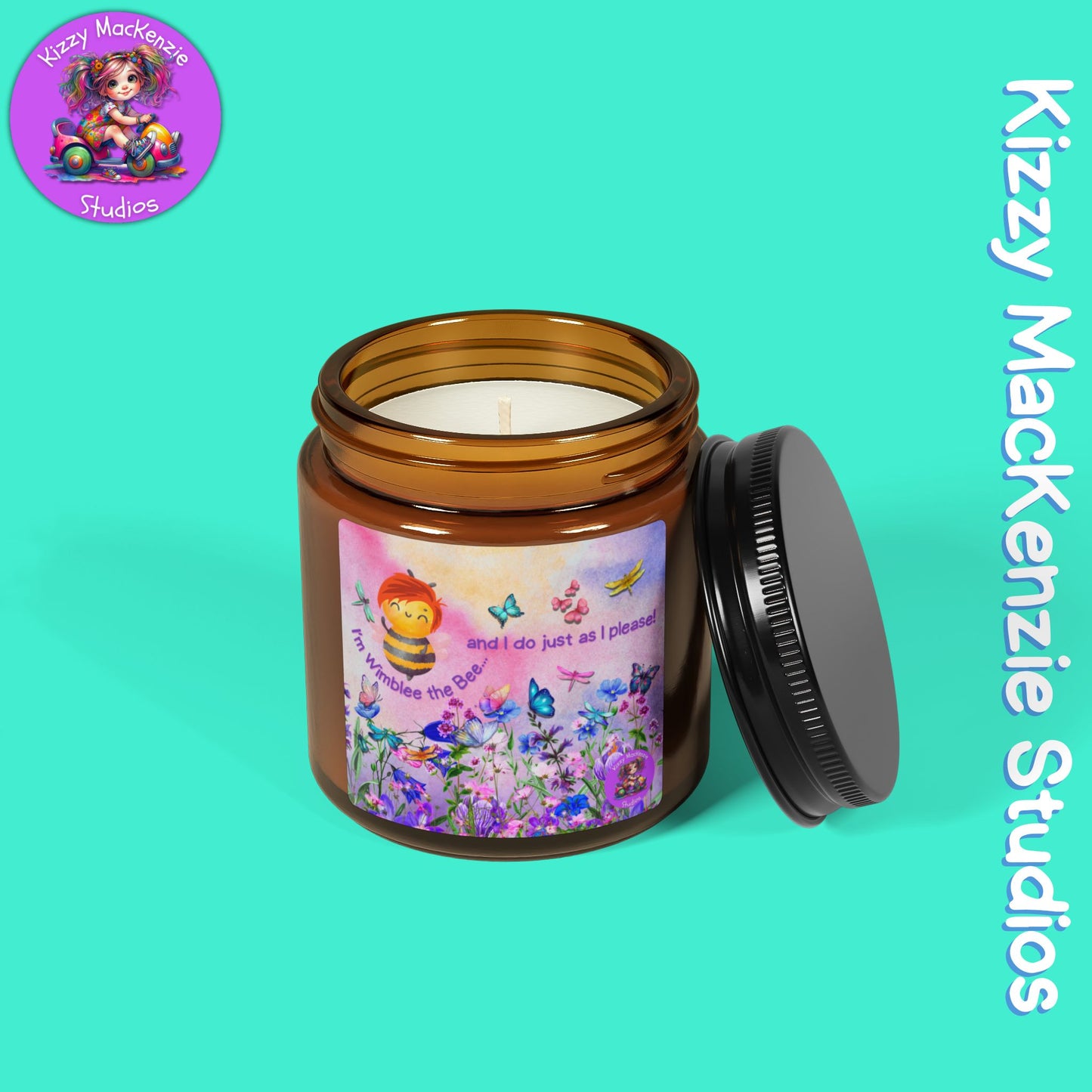 Wimblee the Bee Amber Jar Candle Custom Scent Soy Candle Wildflowers Pollinators Honeybee Conservation Spring Housewarming Gift