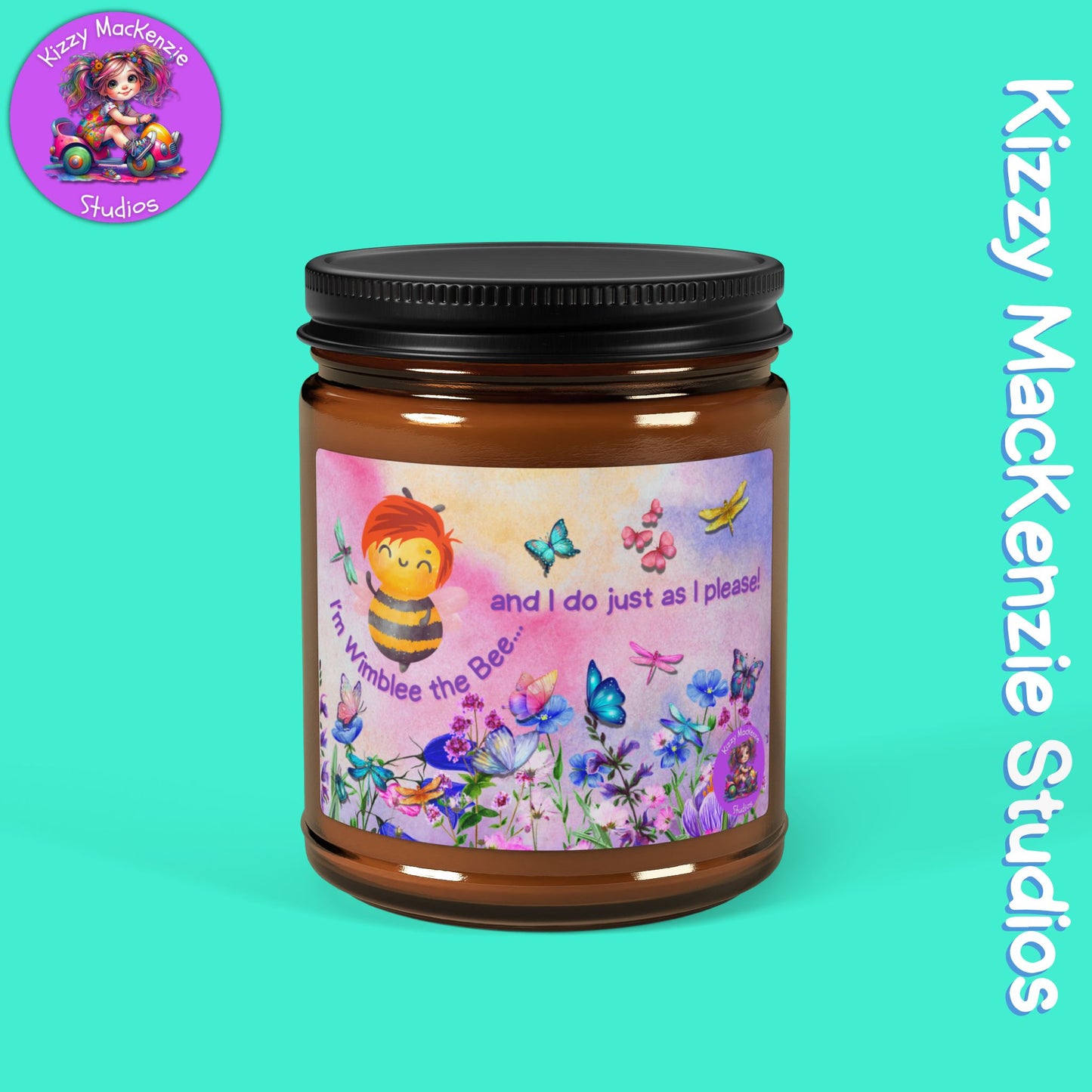 Wimblee the Bee Amber Jar Candle Custom Scent Soy Candle Wildflowers Pollinators Honeybee Conservation Spring Housewarming Gift