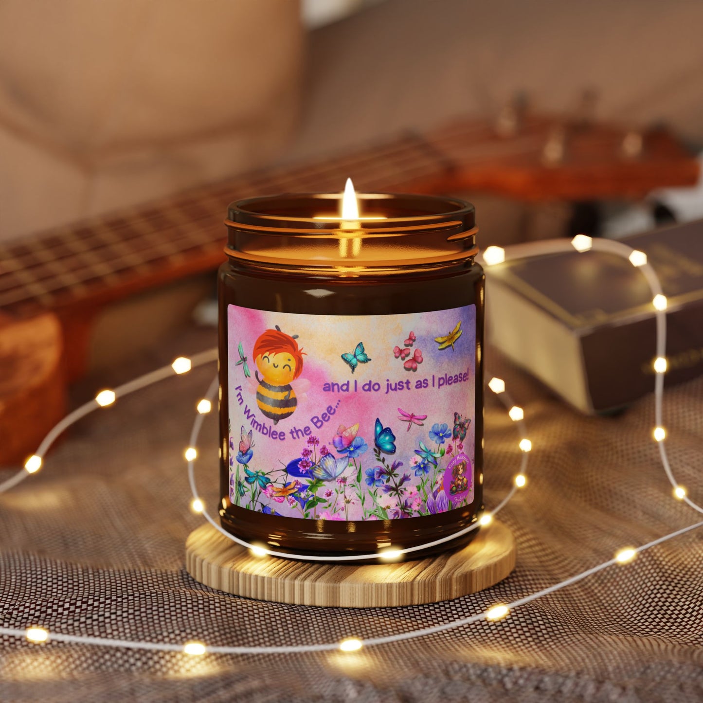 Wimblee the Bee Amber Jar Candle Custom Scent Soy Candle Wildflowers Pollinators Honeybee Conservation Spring Housewarming Gift