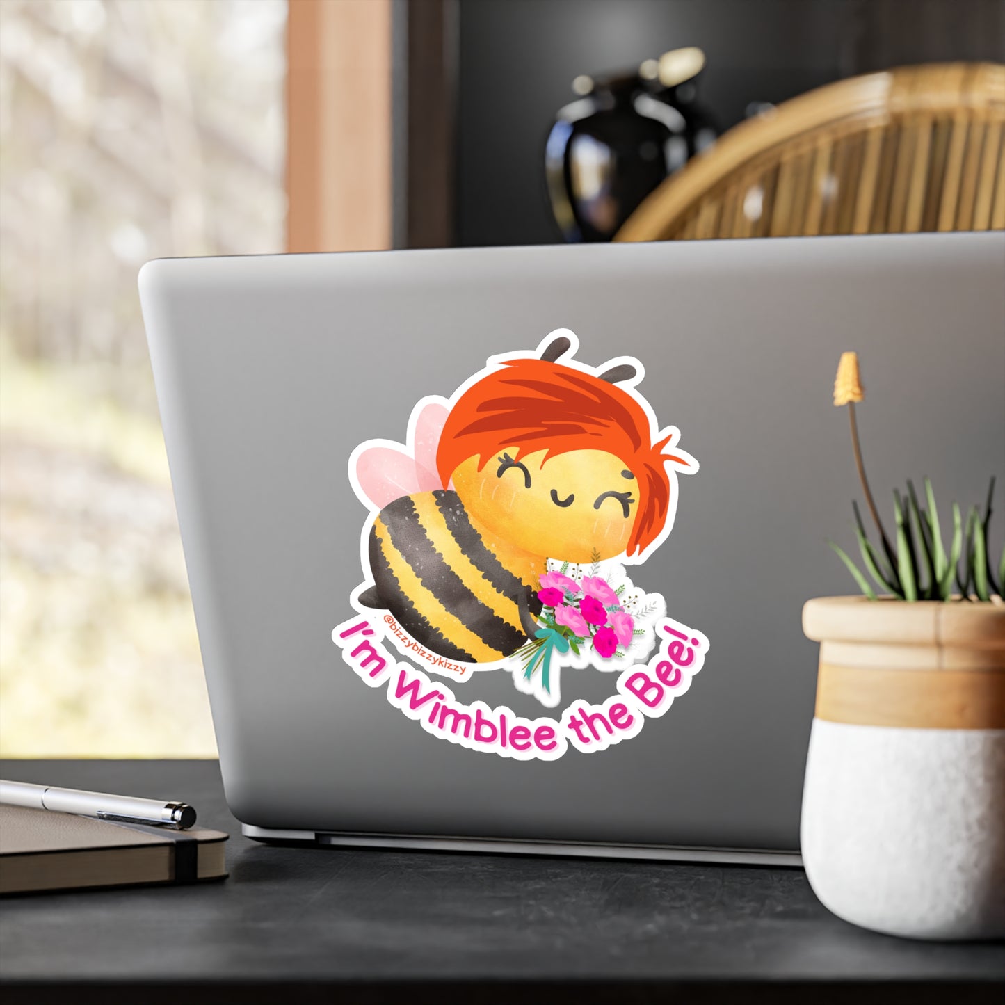 Wimblee the Bee Kiss-Cut Vinyl Decals Spring Flowers Decal Honey Bee Lover Gift Pollinator Decal