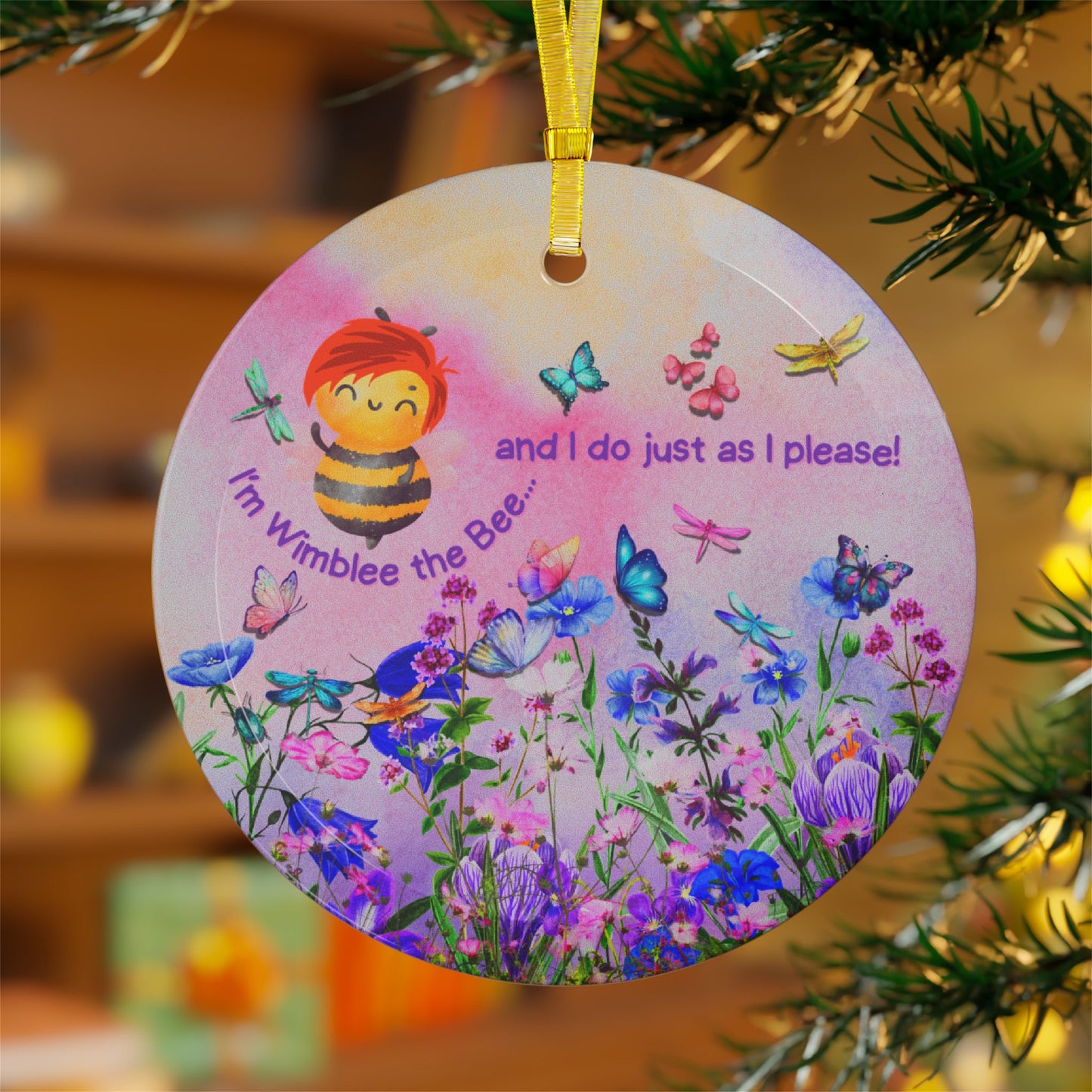 Wimblee the Bee Christmas Ornament Holiday Decor Wildflowers Honey Bee Glass Ornaments Teacher Gift