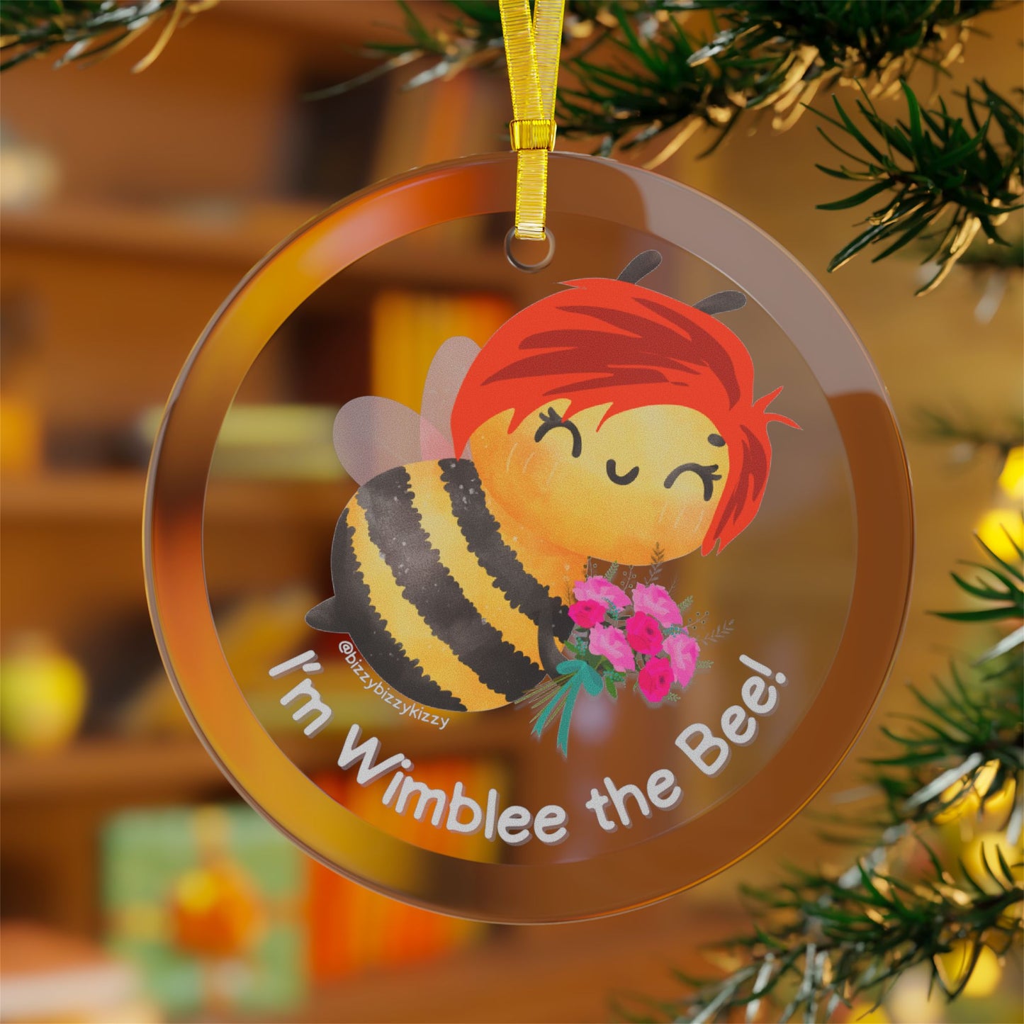 Wimblee the Bee Holiday Glass Ornament Flower Bouquet Nature Gift Christmas Gift for Mom