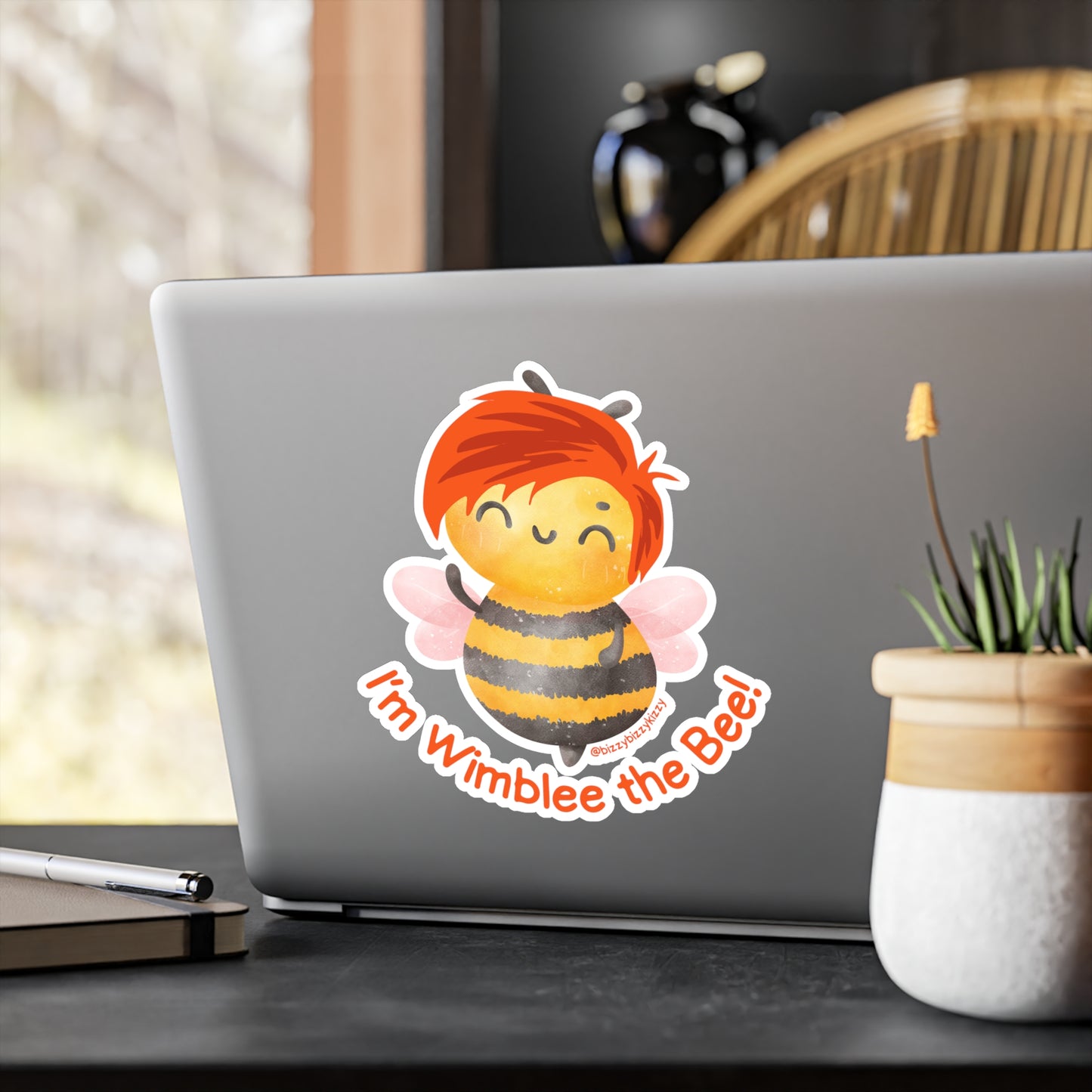 Wimblee the Bee Kiss-Cut Vinyl Decals Honey Bee Decal Red-Haired Art Bee Appreciation Gift