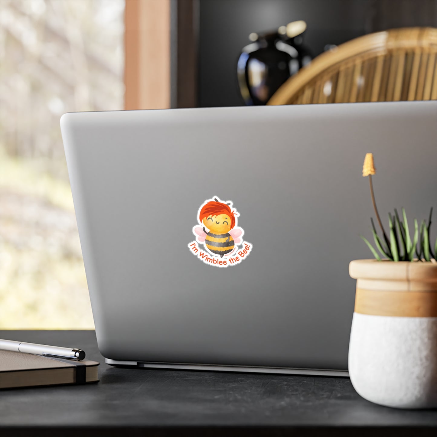 Wimblee the Bee Kiss-Cut Vinyl Decals Honey Bee Decal Red-Haired Art Bee Appreciation Gift
