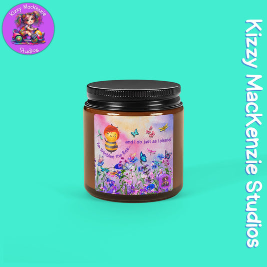 Wimblee the Bee Amber Jar Candle Custom Scent Soy Candle Wildflowers Pollinators Honeybee Conservation Spring Housewarming Gift