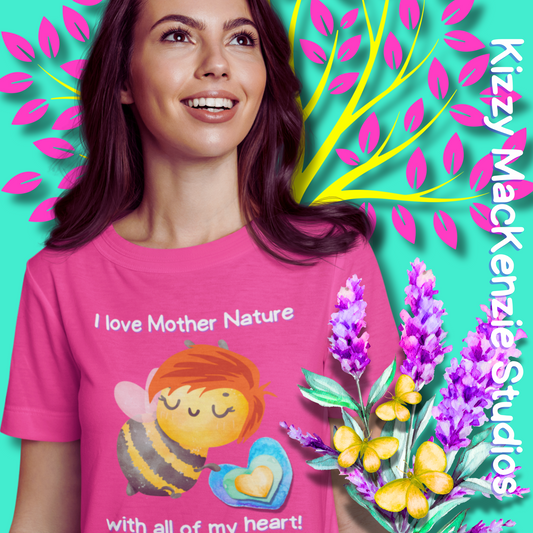 Wimblee the Bee Cotton Tee I Love Mother Nature with All of my Heart T-Shirt Gift for Him or Her Honey Bee Conservation Environment Shirt Adult Unisex Heavy Cotton Tee