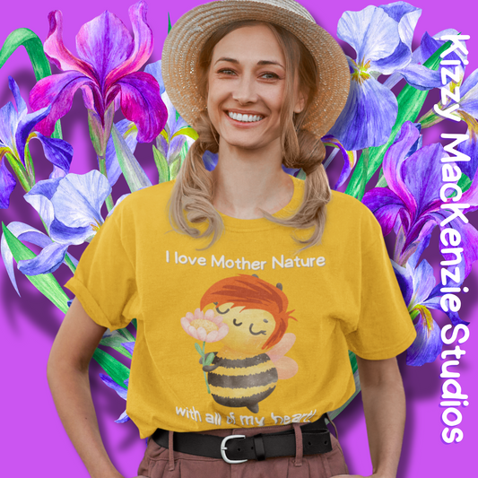Wimblee the Bee T-Shirt I Love Mother Nature Flowers Tee Earth Day Gift for Teacher Sweet Honey Bee Tee Adult Unisex Heavy Cotton Tee