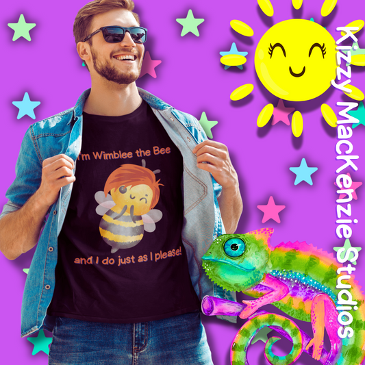Wimblee the Bee Funny Honey Bee T-Shirt Spring Tee for Him or Her Teacher Appreciation Gift Unisex Heavy Cotton Tee