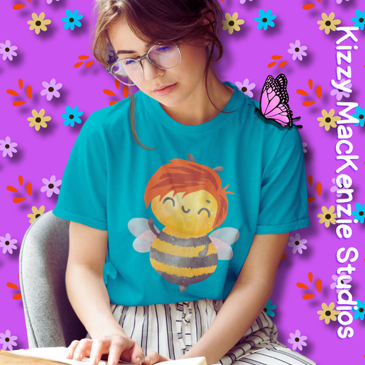 Wimblee the Bee Cute Honey Bee Tee Red-Haired Gift Nature Lover Gift for Him or Her Adult Unisex Heavy Cotton Tee