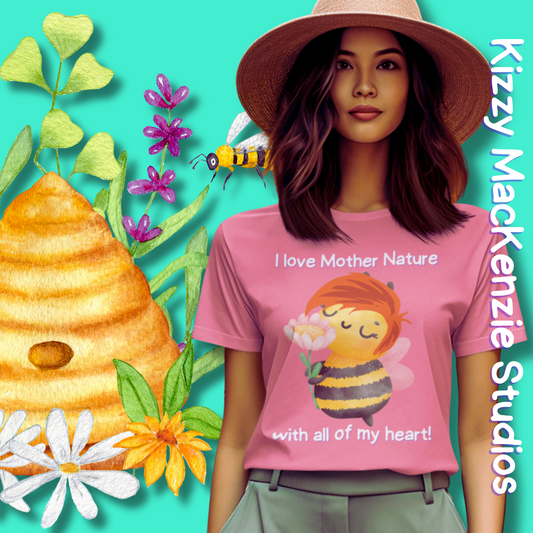 Wimblee the Bee T-Shirt Mother Nature Lover Gift Honey Bee Tee Flower Gift for Her Adult Unisex Jersey Short Sleeve T-Shirt
