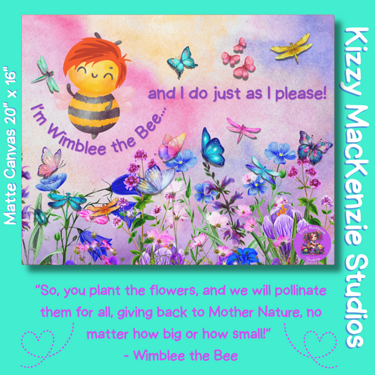 Wimblee the Bee Wildflowers Pollinators Honey Bee Canvas Wall Art Nursery Decor Classroom Decor Baby Shower Gift