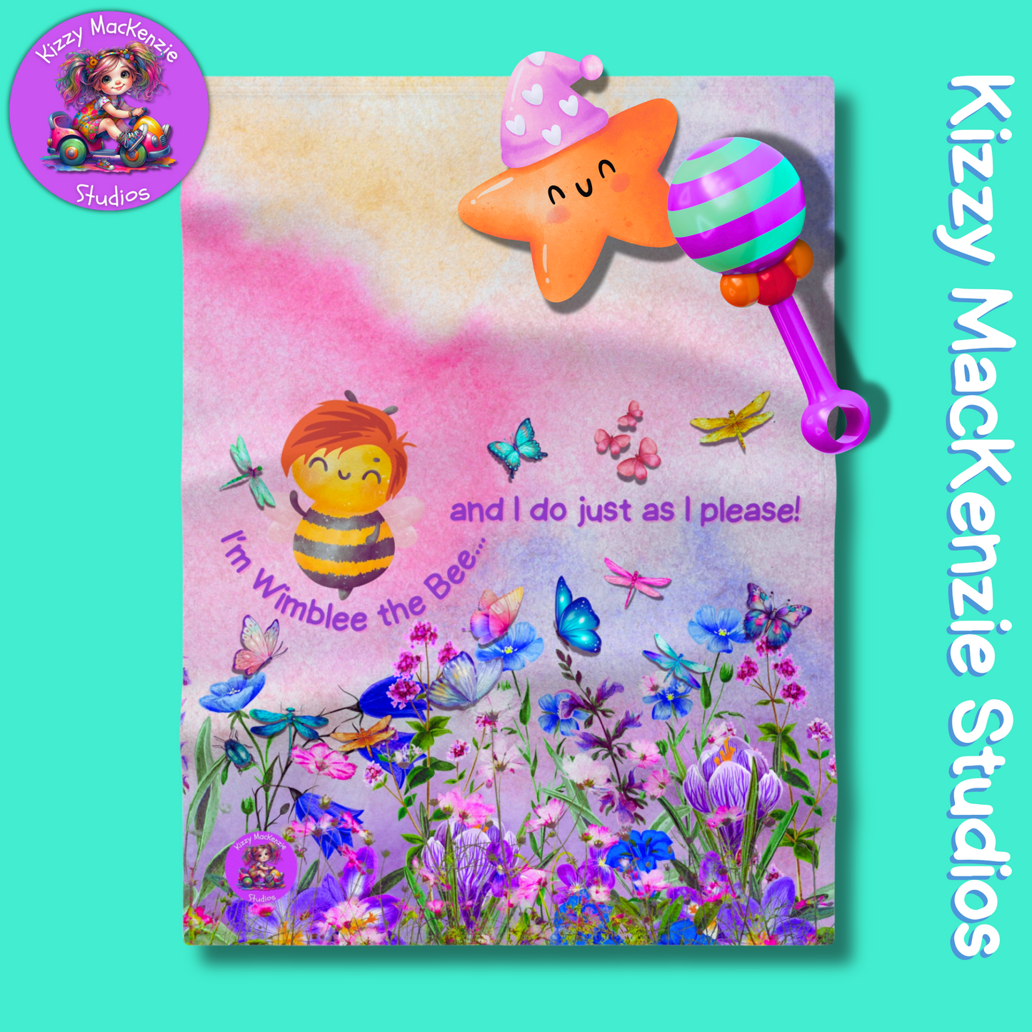 Wimblee the Bee Soft Fleece Baby Blanket Wildflowers and Pollinators Honey Bee Baby Shower Gift Bee Nursery Decor Nature Gift for Mom Colorful Gift for Baby