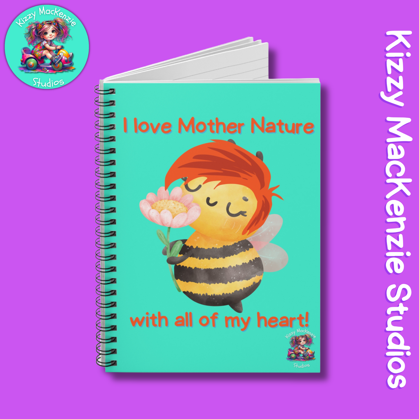 Wimblee the Bee Spiral Notebook Mother Nature Journal Honey Bee Lover Gift