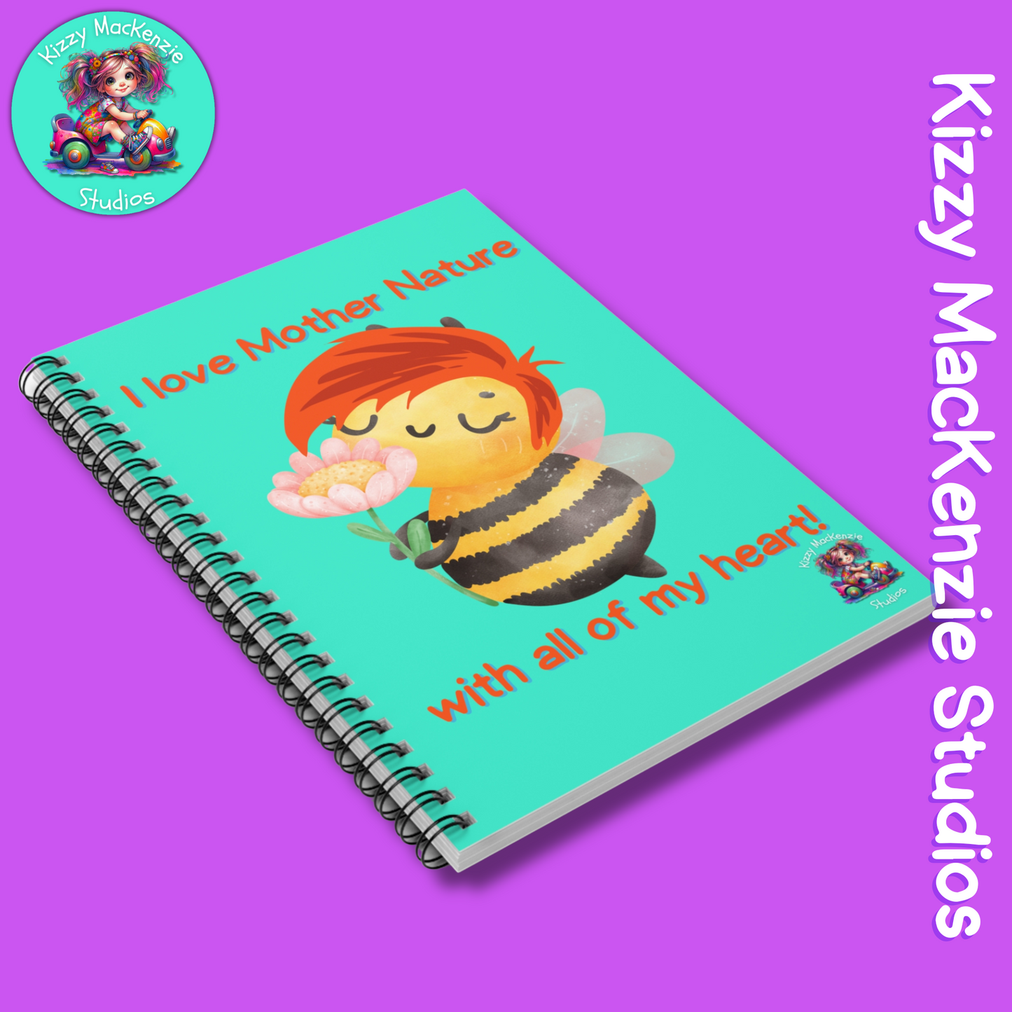 Wimblee the Bee Spiral Notebook Mother Nature Journal Honey Bee Lover Gift