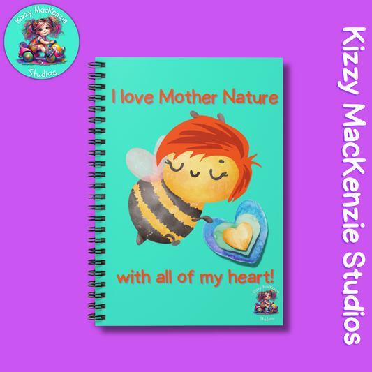 Wimblee the Bee Spiral Notebook Honey Bee Journal Mother Nature Gift Heart I Love Earth