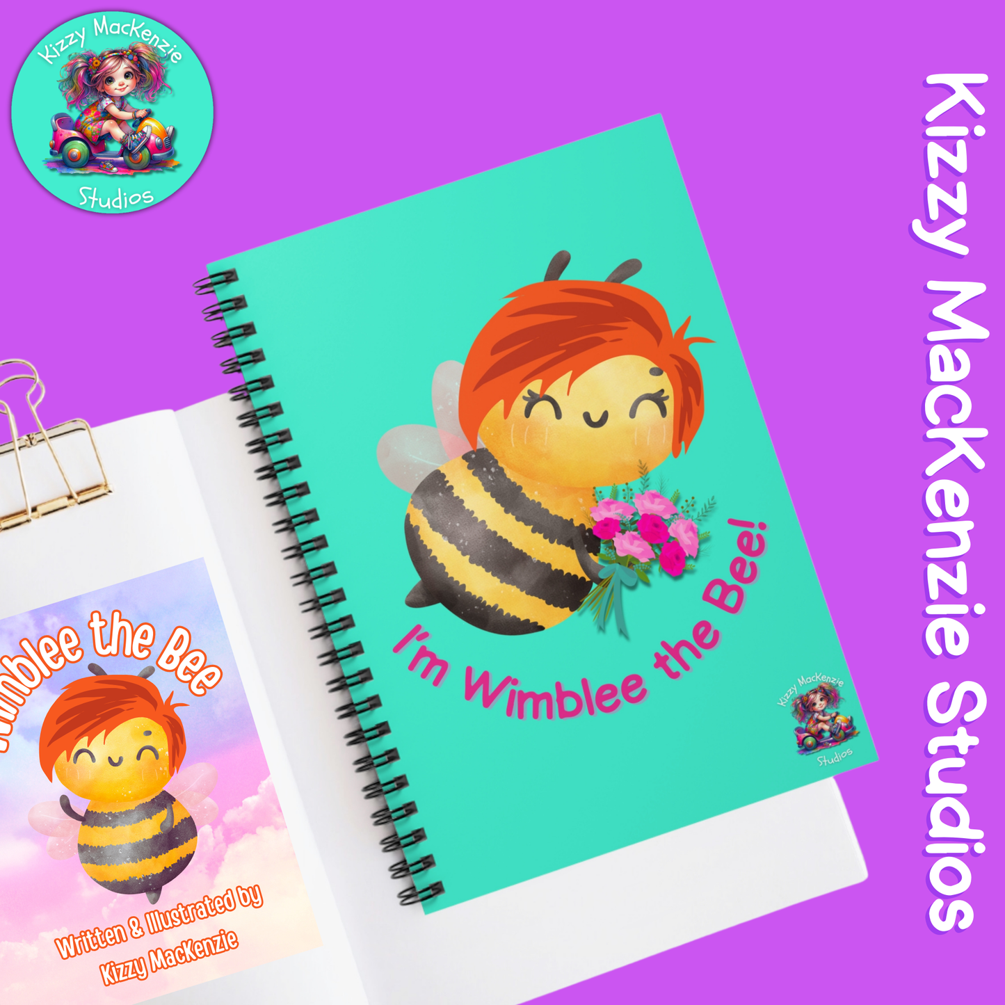Wimblee the Bee Spiral Notebook Bouquet of Flowers Spring Honey Bee Journal Gift for Her