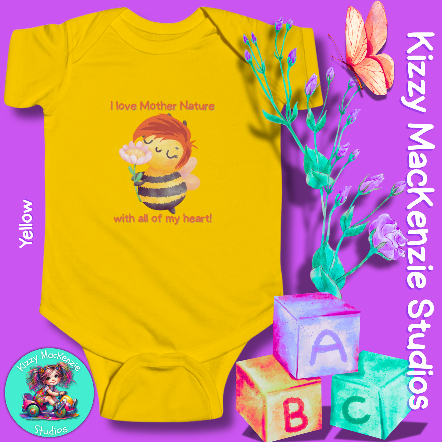 Wimblee the Bee Infant Fine Jersey Bodysuit Onesie Baby Shower Gift Baby Clothes Mother Nature Gift