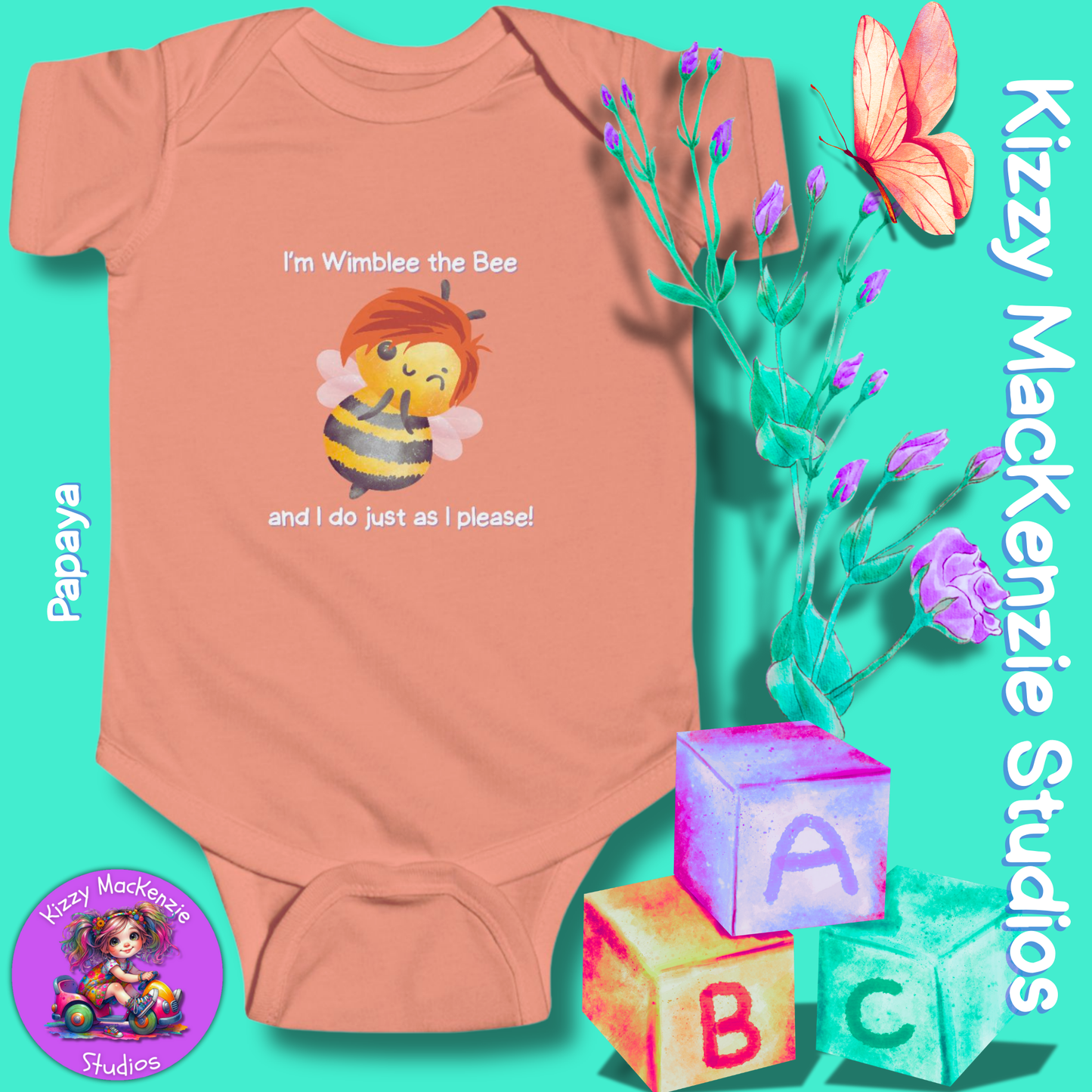 Wimblee the Bee Infant Fine Jersey Bodysuit Baby Onesie Bee Nursery Honey Bee Baby Shower Gift