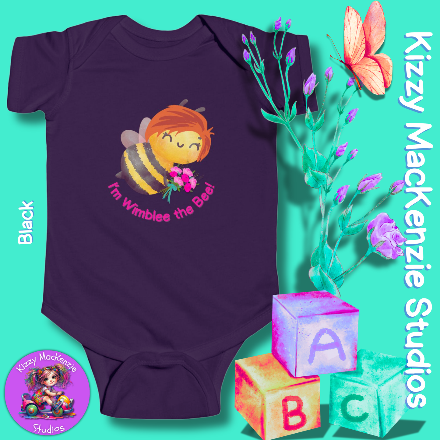 Wimblee the Bee Infant Fine Jersey Bodysuit Baby Onesie Bouquet of Flowers Honey Bee Baby Shower Gift
