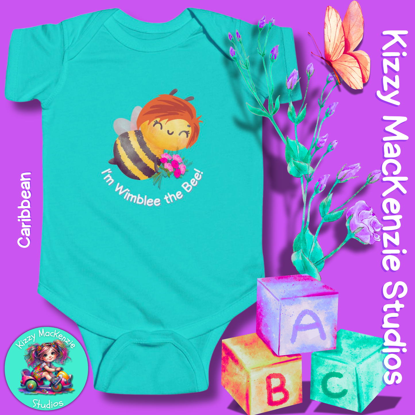 Wimblee the Bee Infant Fine Jersey Bodysuit Baby Onesie Bouquet of Flowers Honey Bee Baby Shower Gift