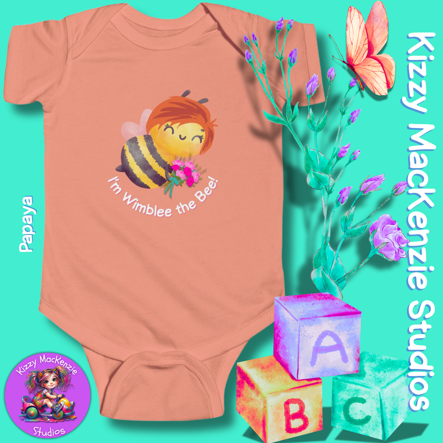 Wimblee the Bee Infant Fine Jersey Bodysuit Baby Onesie Bouquet of Flowers Honey Bee Baby Shower Gift