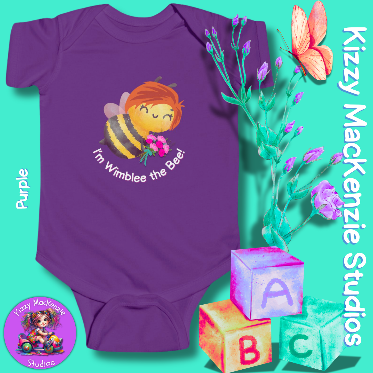 Wimblee the Bee Infant Fine Jersey Bodysuit Baby Onesie Bouquet of Flowers Honey Bee Baby Shower Gift