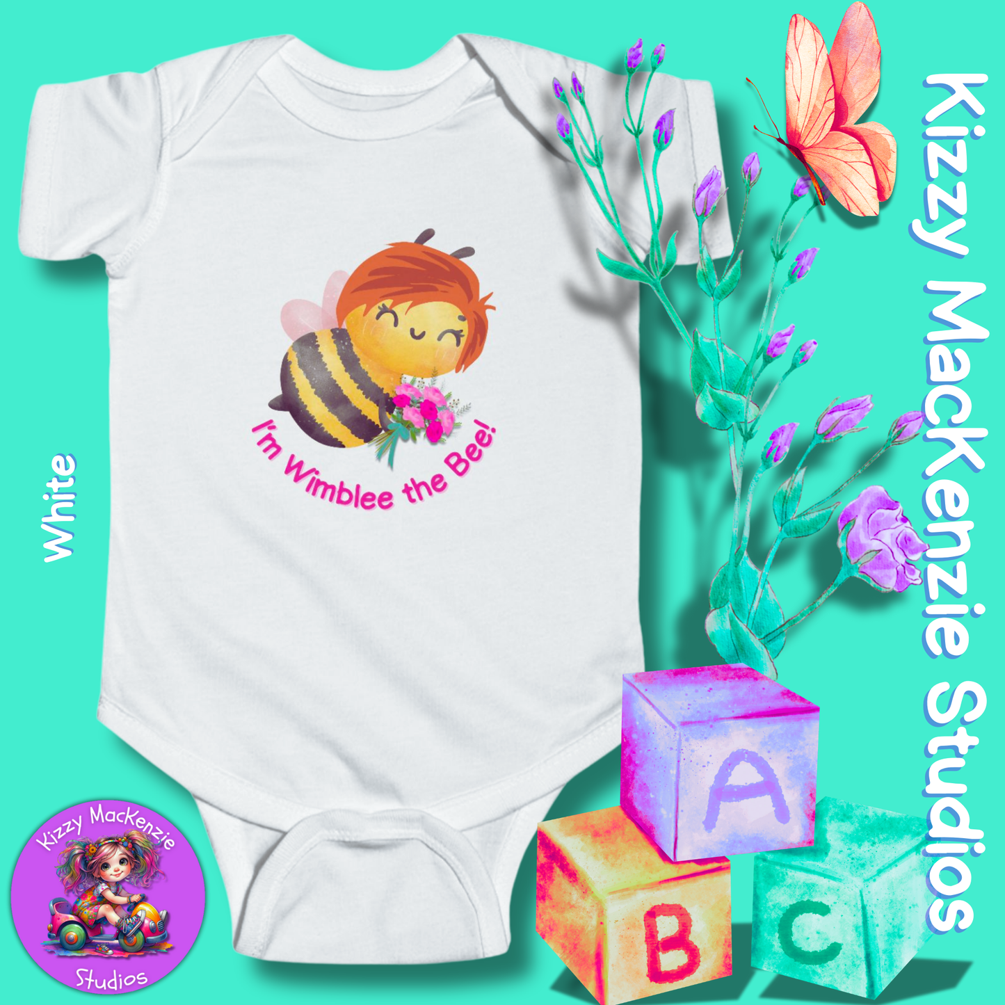 Wimblee the Bee Infant Fine Jersey Bodysuit Baby Onesie Bouquet of Flowers Honey Bee Baby Shower Gift