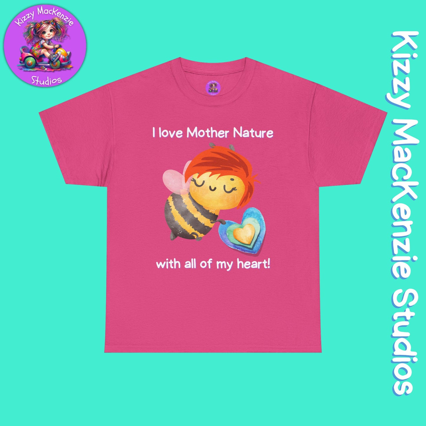 Wimblee the Bee Cotton Tee I Love Mother Nature with All of my Heart T-Shirt Gift for Him or Her Honey Bee Conservation Environment Shirt Adult Unisex Heavy Cotton Tee