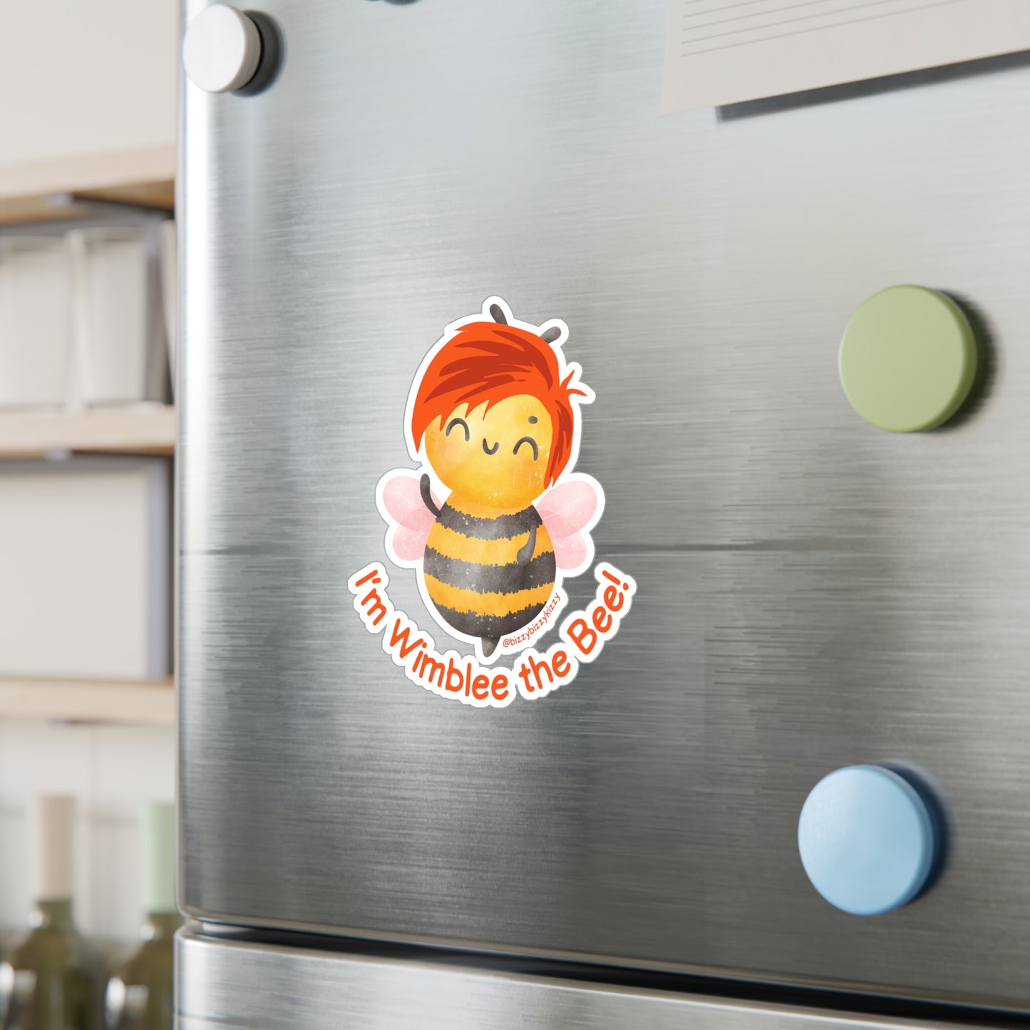 Wimblee the Bee Kiss-Cut Vinyl Decals Honey Bee Decal Red-Haired Art Bee Appreciation Gift