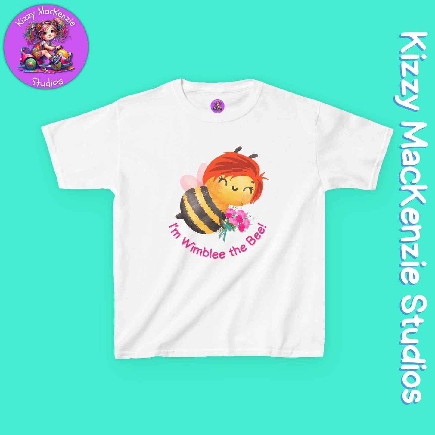 Wimblee the Bee Kids Spring Tee Shirt Bouquet of Flowers Nature Gift for Kids Honey Bee Art